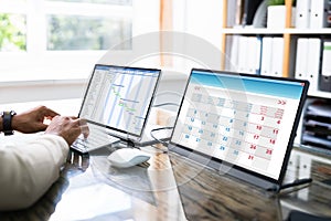Gantt Schedule Plan On Laptop Screen