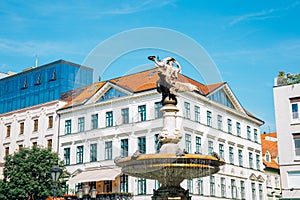 Ganymede`s Fountain at old town in Bratislava, Slovakia photo