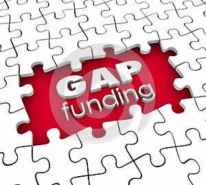 Gap Funding 3d Words Puzzle Pieces Hole Financial Need Shortfall