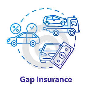 Gap insurance concept icon. Auto loan. Refund for car cost difference. Damage from accident. Financial aid idea thin
