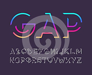 Gap line bold english font, graphical decorative alphabet