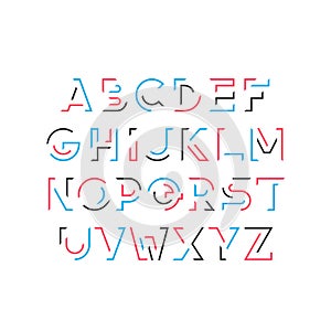 Gap line bold latin font, graphical decorative alphabet