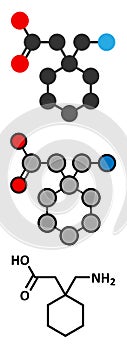 Gapapentin drug molecule. Used in treatment of seizures and neuropathic pain