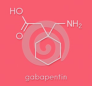 Gapapentin drug molecule. Used in treatment of seizures and neuropathic pain. Skeletal formula.