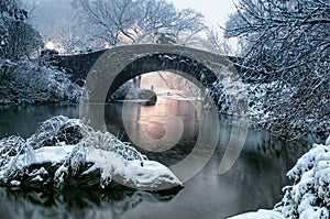 Gapstow bridge during winter, Central Park New York City. USA