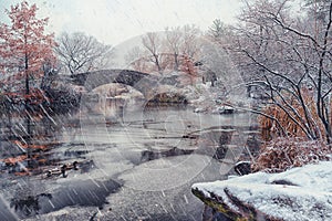 Gapstow bridge during winter, Central Park New York City. USA