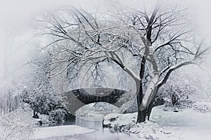 Gapstow bridge during winter, Central Park New York City. USA