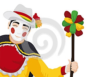 Garabato character holding a wand with ribbons for Barranquilla`s Carnival, Vector illustration photo