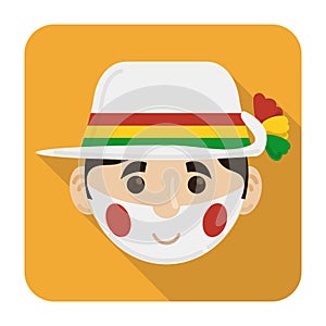 Garabato male face with hat and flowers for Barranquilla`s Carnival, Vector illustration photo