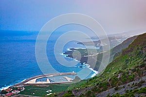 Garachico town against volcano El Teide, Tenerife, Canary islands, Spain