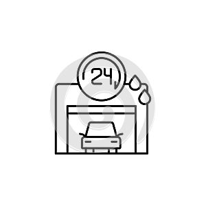 Garage car carwash 24 hours icon. Element of car wash thin line icon