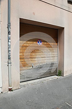 Garage door at a modern building wood gate