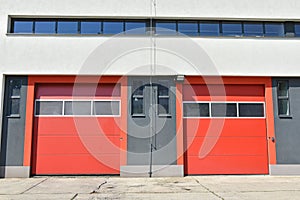 Garage doors of the fire station building