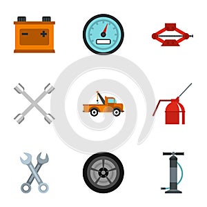 Garage icons set, flat style