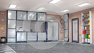 Garage interior. 3d illustration photo