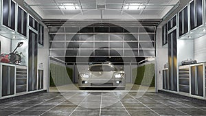 Garage interior with sectional doors