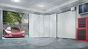 Garage interior with sectional doors