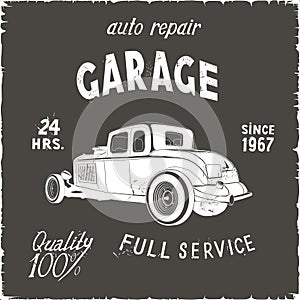 Garage retro poster, black color, vector illustraton