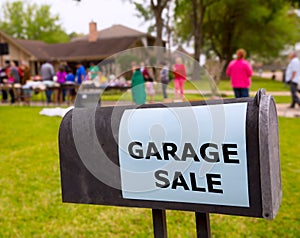 Garage sale in an american weekend on the yard photo