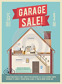 Garage Sale Banner Flyer Poster Design. Vector Illustration.