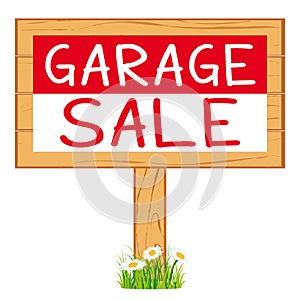 Garage sale woodboard. red cleanout vector icon signboard. photo