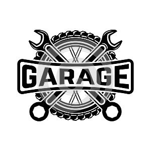 Garage. Service station. Car repair. Design element for logo, label, emblem, sign.