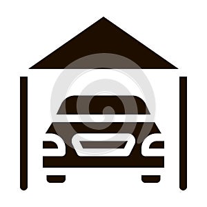 Garage Shed With Car Vehicle Vector Icon