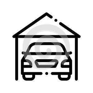 Garage Shed With Car Vehicle Vector Thin Line Icon