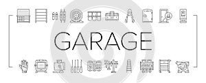 garage tools service auto repair icons set vector