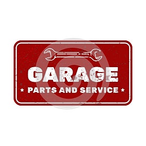 Garage vintage rusty metal sign, car repair service plate, garage door plaque