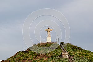 Garajau - Wooden staircase to Cristo Rei statue on hilltop of Garajau, Canico, Madeira island, Portugal, Europe