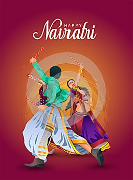 Garba Night poster for Navratri Dussehra festival of India. vector illustration design of couple playing Dandiya dance