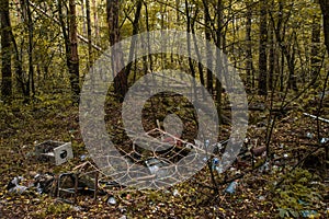 Garbage at the backyard of the kindergarten at the abandoned village Kopachi near Chernobyl