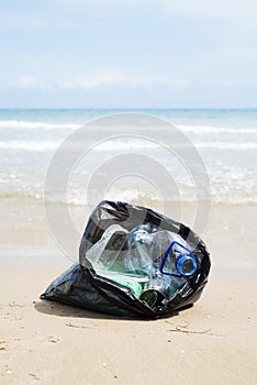 Garbage bag on the beach