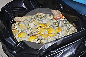 garbage bag filled with wastage of food, mostly seeing in hotels and party catering events