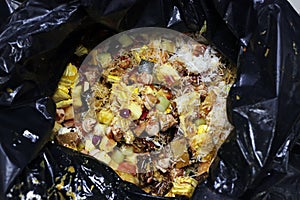 garbage bag filled with wastage of food, mostly seeing in hotels and party catering events