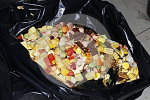 garbage bag filled with wastage of food, mostly seeing in hotels and party events