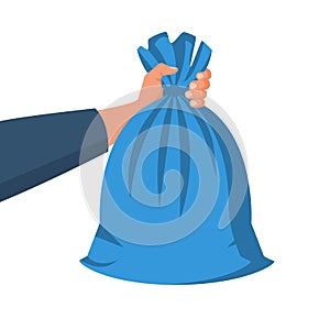 Garbage bag holding in hand vector flat