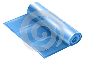 Garbage bag mockup. Realistic blue plastic sack roll