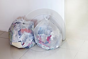 Garbage bag in the office, White garbage bag trash, Dry waste, Recyclable waste paper scrap, 3R