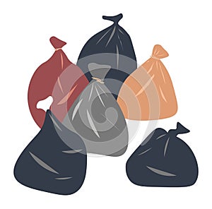 Garbage in bags, plastic sacks with litter vector