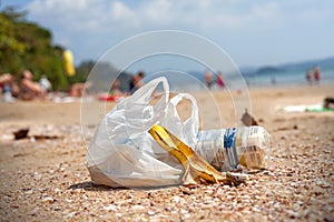 Garbage on a beach, environmental pollution concept picture