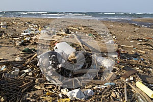 Garbage on a beach, Pacific Ocean