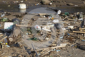 Garbage on a beach, Pacific Ocean