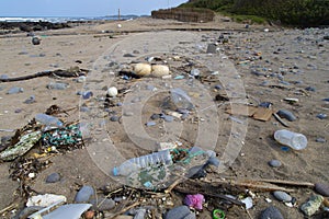 Garbage on a beach, Pacific Ocean