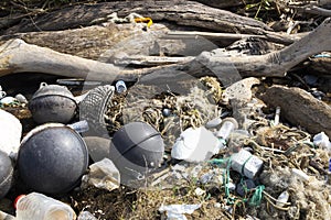 Garbage on a beach, Pacific Ocean