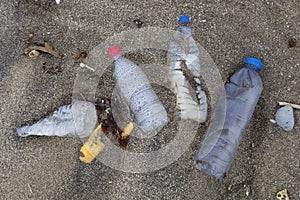 Garbage on a beach, PET bottles