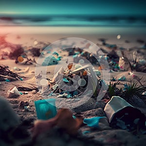 Garbage on the beach. Pollution of the environment concept.