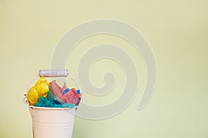 Garbage bin with colorful plastic for recycling