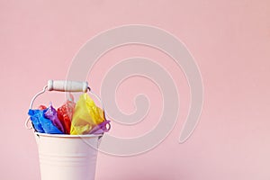 Garbage bin with colorful plastic for recycling